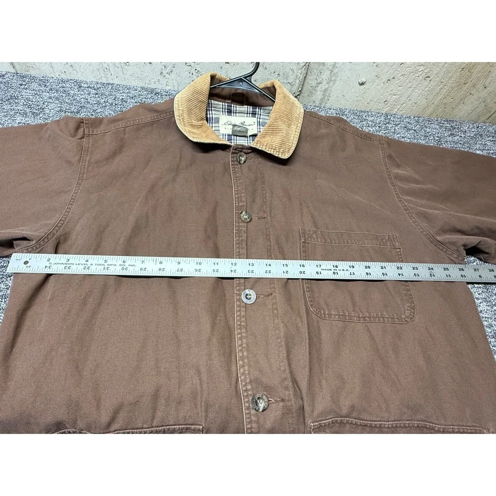 Eddie Bauer Mens Brown Cotton Canvas Barn Jacket Flannel Lined Corduroy Collar L